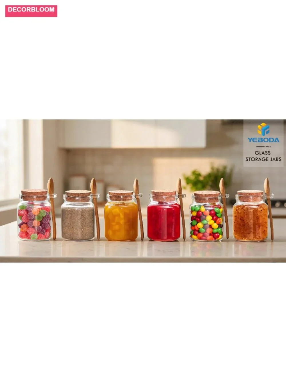 10oz Glass Storage Jars with Cork Lids & Spoons - 12 Pack for Pantry, Spices,